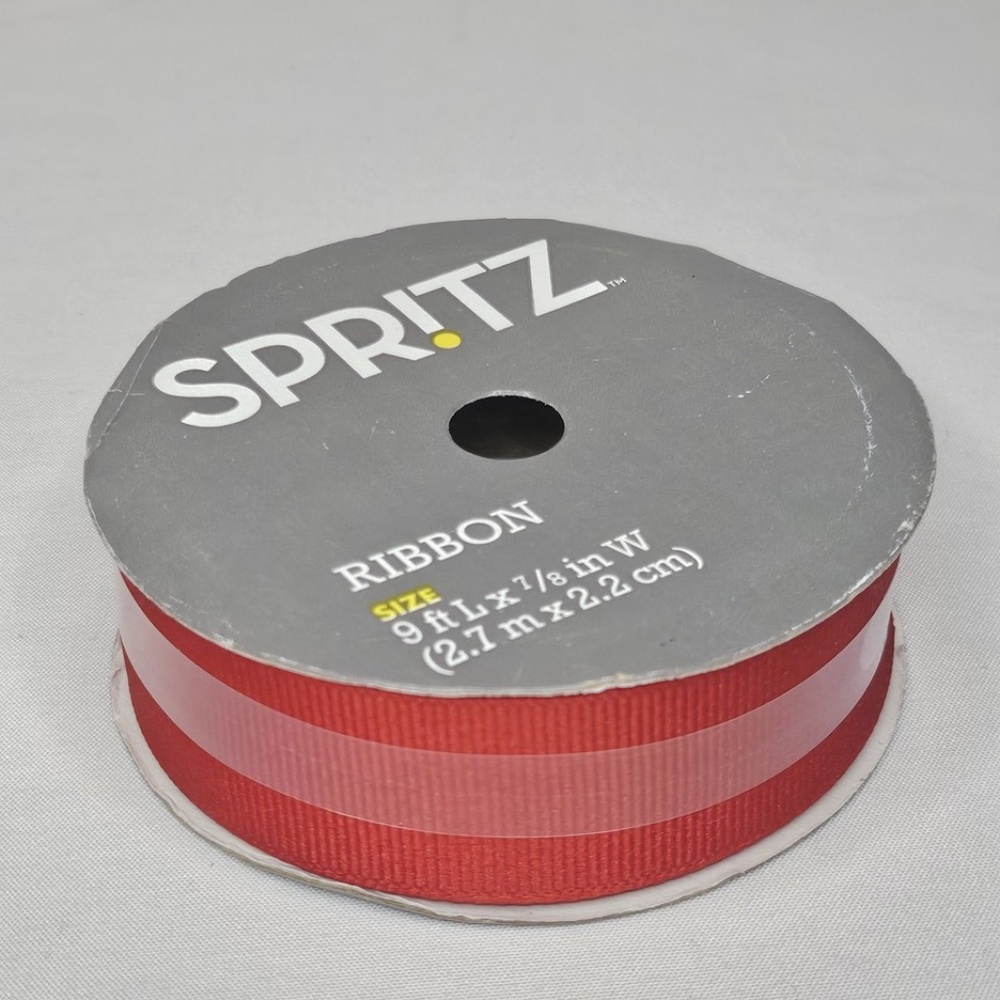 New Spritz Red Fabric Gift Wrap Ribbon 7/8" W x 9" L Roll Spool Grosgrain DIY